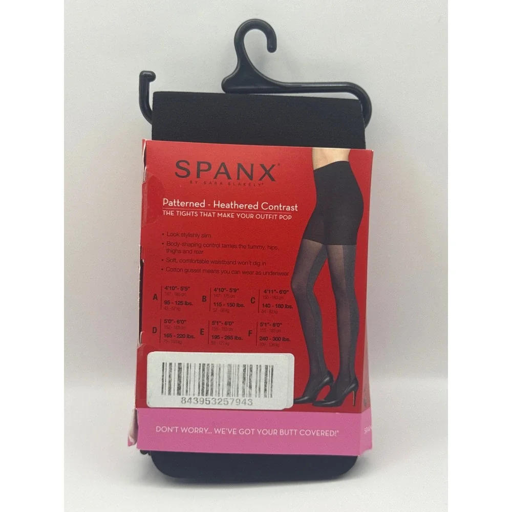 SPANX Tight-End Tights Patterned Heathered Contrast Bodyshaping Black Size A New